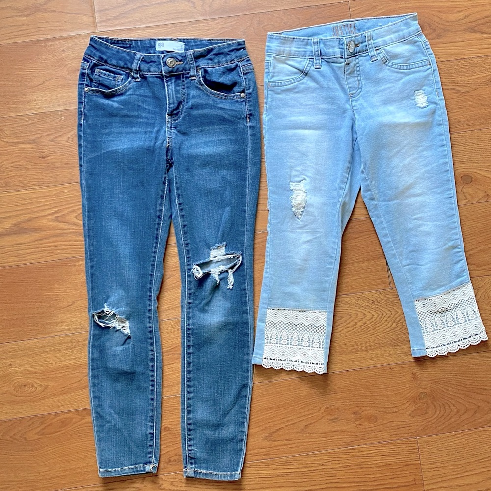 JEANS BUNDLE Girls Distressed Skinny Jeans and Lace Jean Capri Size 8 - Justice